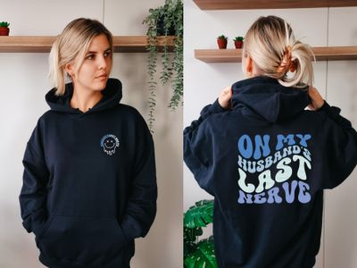 Wifelife Hoodies, On my Husbands Last Nerve Trendy Hoodie, Oversized Graphic Hoodie, Husband, Wife Hoodie, Sacastic Wife Hoodie, vsco hoodie