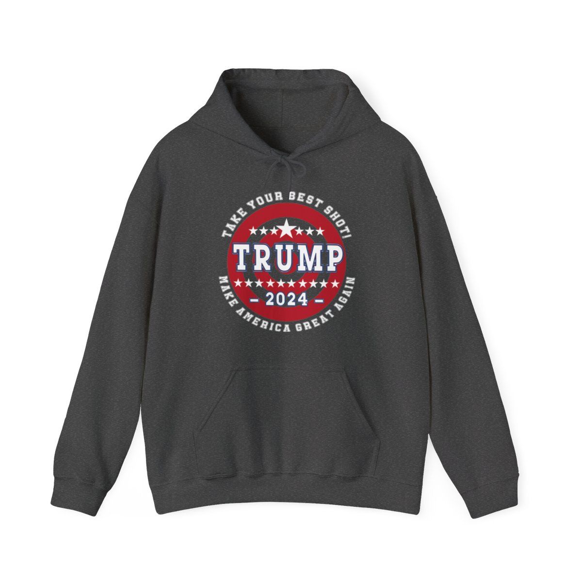 MAGA Trump Take Your Best Shot, Trump 2024 Republican Hoodie,  Make America Great Again Hoodie, 3XL, 4XL, 5XL Hoodie, Colors: Dark Heather, Sizes: S