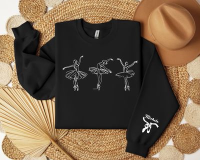Youth Custom Ballet Crewneck Sweatshirt with Ballerina Line Art &amp; Name