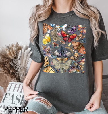 Vintage Moth &amp; Butterfly T-shirt, Comfort Colors Shirt, Cottagecore AestheticShirts, Moth Tees