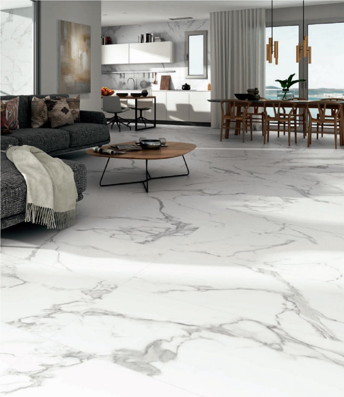 Calacatta White Polished Porcelain Tile (Price Per M2)