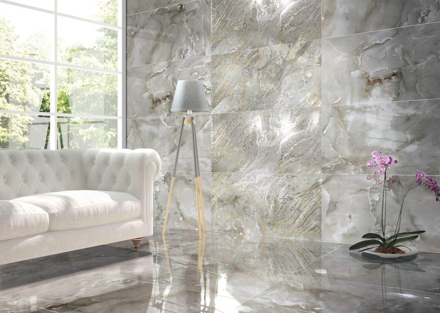 Preziosa Grey Polished Porcelain Tiles 600 x 1200 x 10 mm (Price per m2)