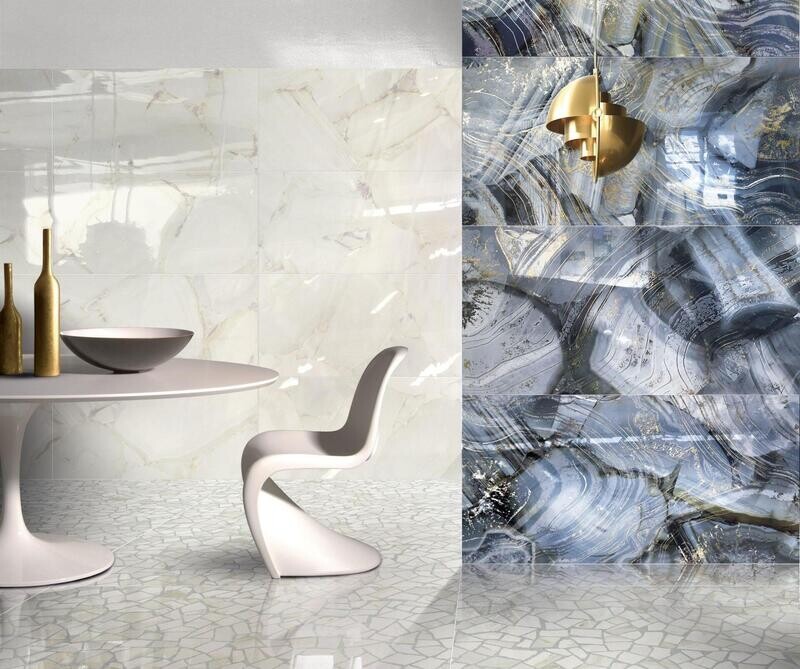 Romance Blu Polished Porcelain Tiles 600 x 1200 x 10 mm (Price per Tile)