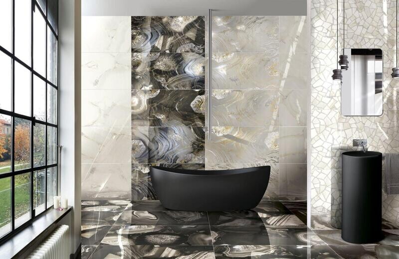 Romance Black Polished Porcelain Tiles 600 x 1200 x 10 mm (Price per Tile)