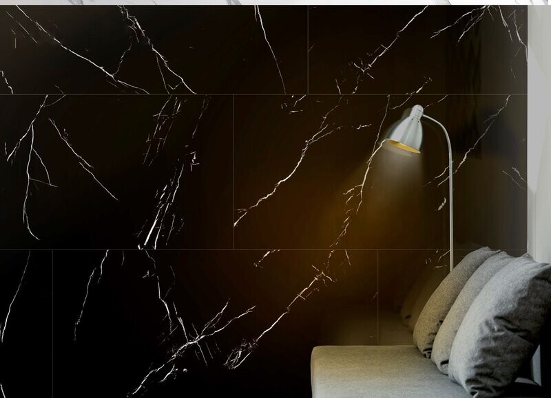 Italian Nero Marquina Polished Porcelain Tiles 600 x 1200 x 10 mm (Price per m2)