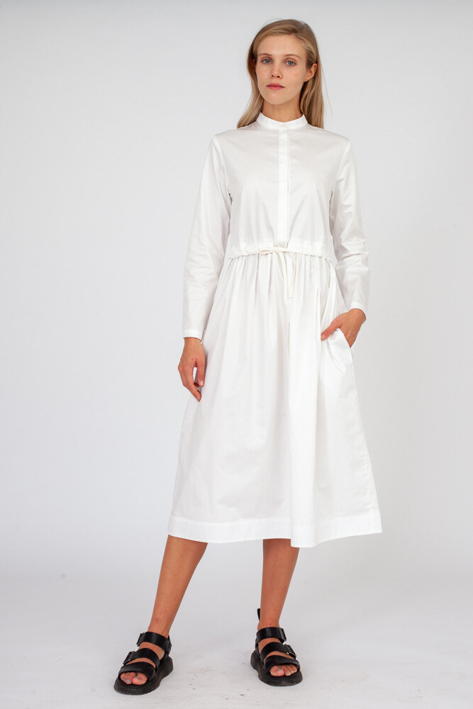 Платье на пуговицах с кулиской из белого хлопка
