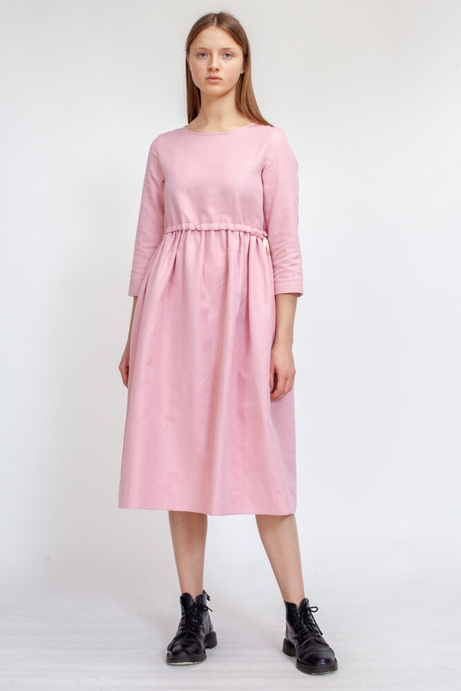 Платье с кулиской розового цвета из хлопка со льном