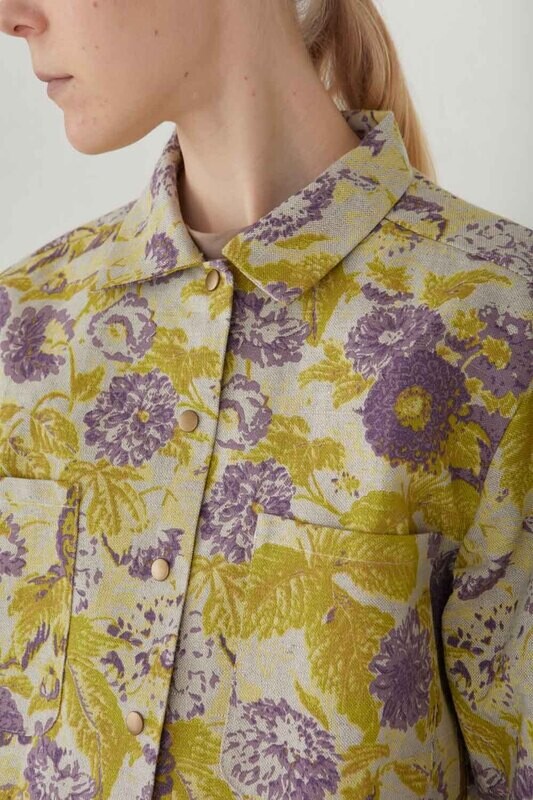 Рубашка с карманами из льна с цветочным принтом