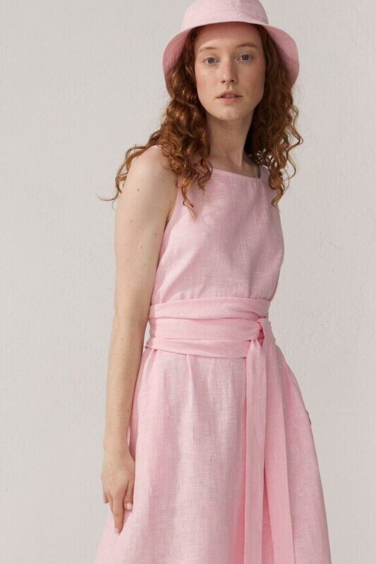 Платье-майка из розового льна
