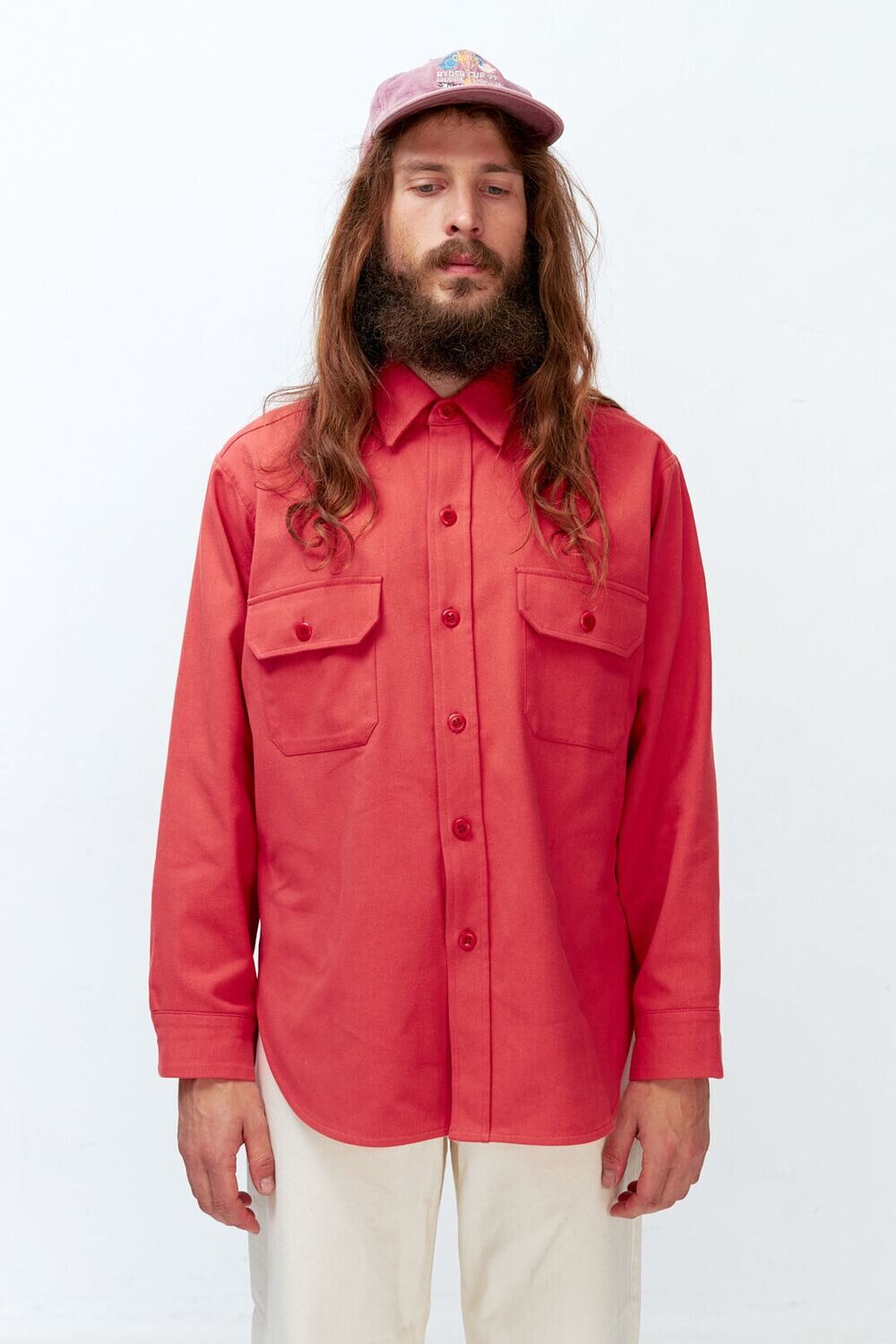 Объемная мужская рубашка из красной джинсы