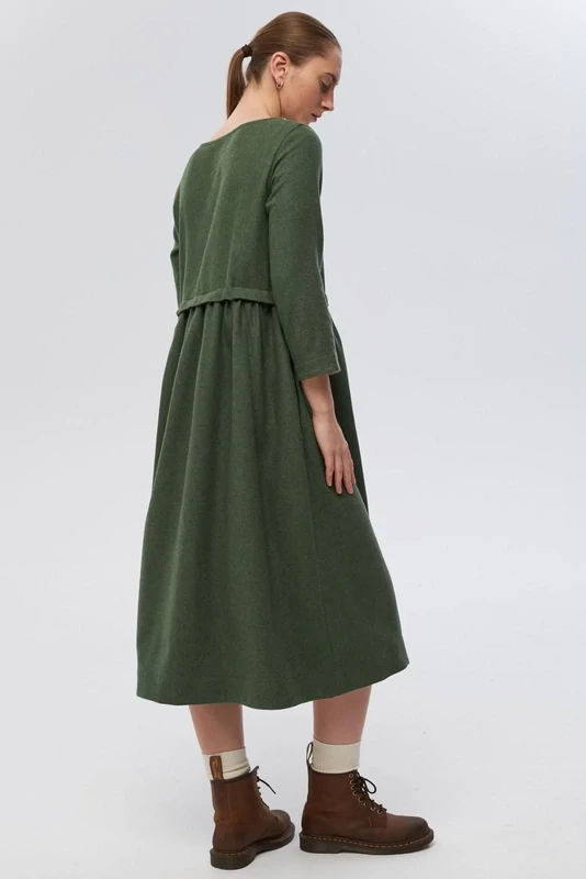 Платье с кулиской из зеленой шерсти