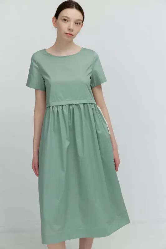Платье с кулиской с коротким рукавом светло-зеленого цвета