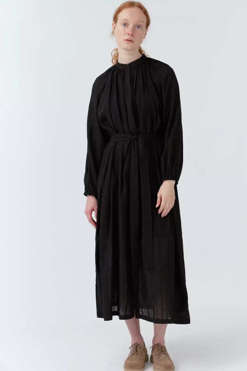 Платье со сборкой из черного хлопка, Размер: Единый размер