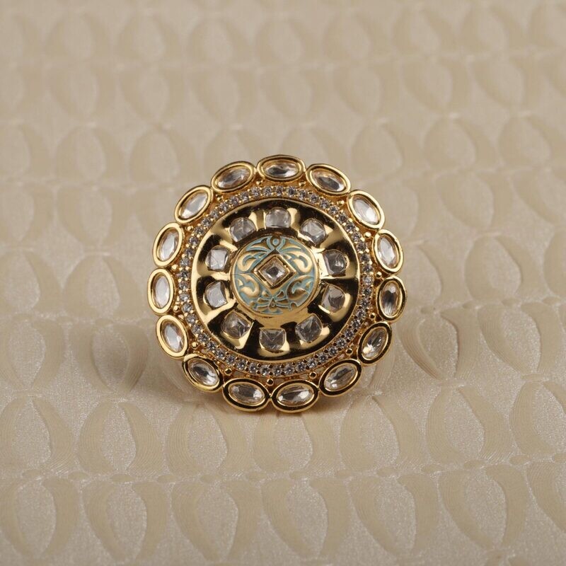 Trendy &amp; Party Look Gold Plated Kundan Ring for Girls