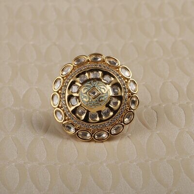 Trendy & Party Look Gold Plated Kundan Ring for Girls