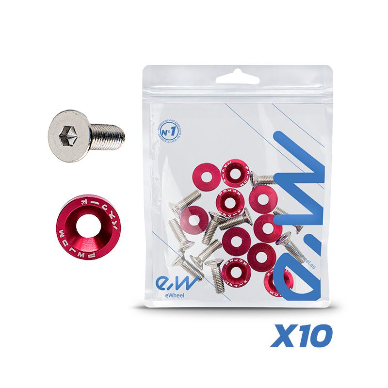 Rondelle JDM rouge avec vis M6x16 - 10pcs Rondelle JDM rouge avec vis M6x16 - 10pcs