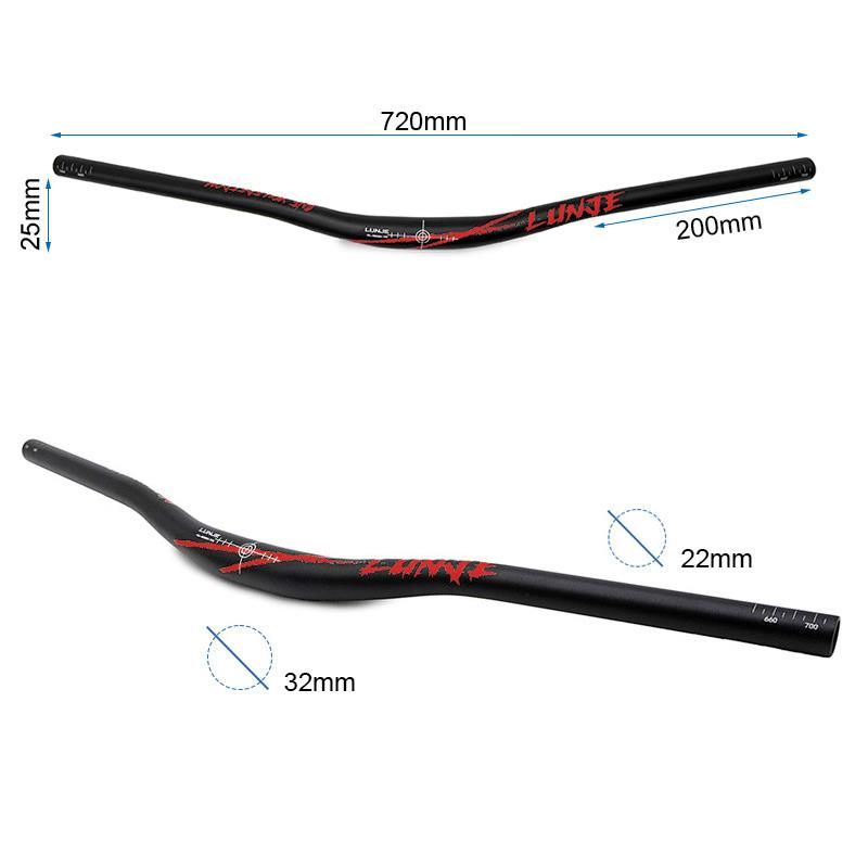 Guidon de 720mm avec élévation 25mm noir-rouge Guidon de 720mm avec élévation 25mm noir-rouge