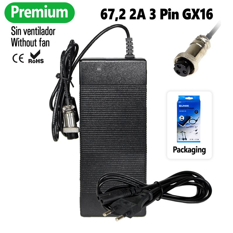 Chargeur premium 67,2V 2A connecteur 3 broches GX16 Suniik