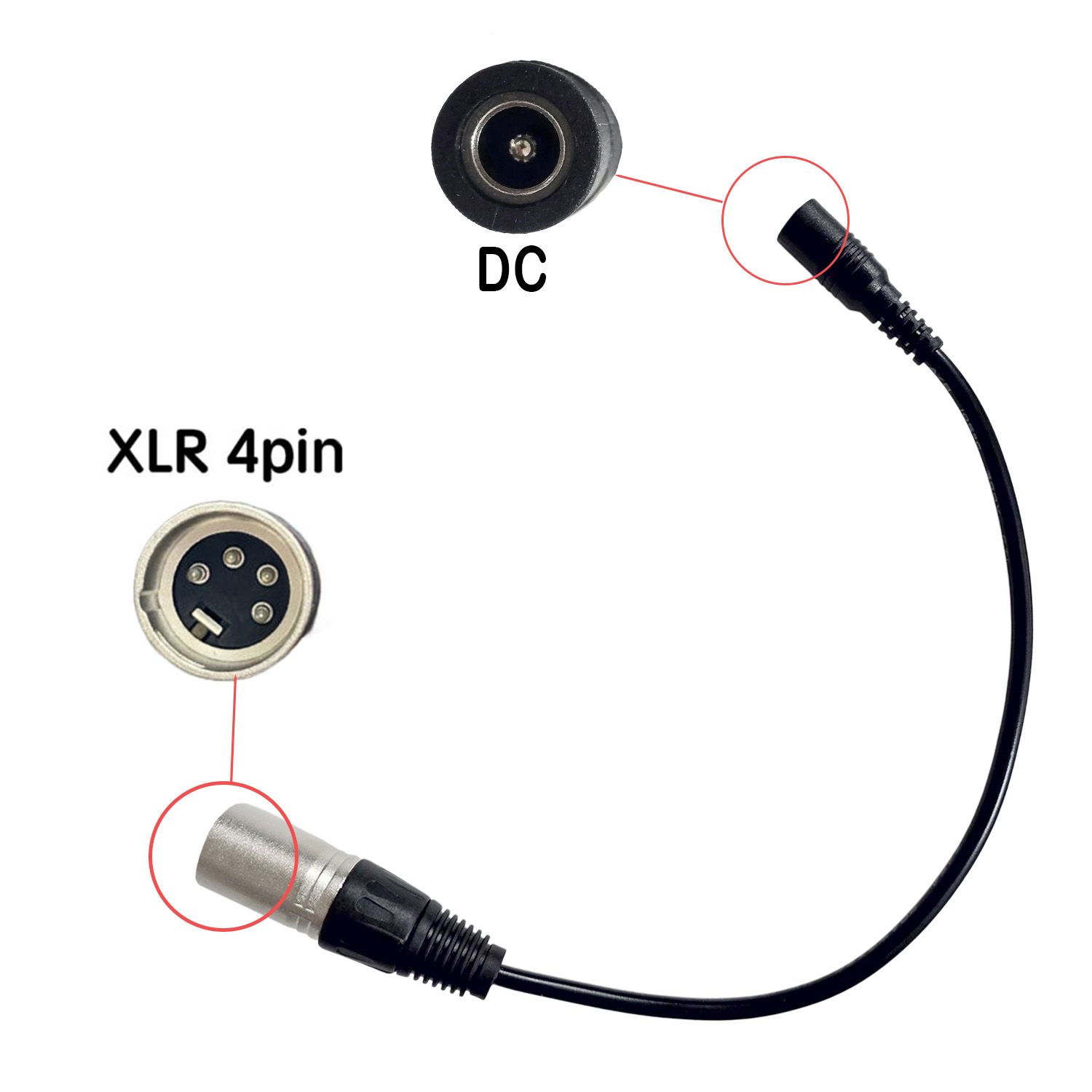 Câble convertisseur DC vers XLR 4 broches