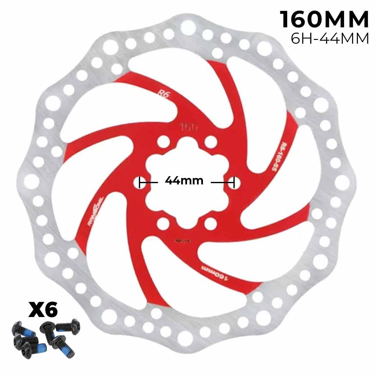 Disque de frein 160 mm rouge denté 6 trous (6H - 44 mm) Disque de frein 160 mm rouge denté 6 trous (6H - 44 mm)