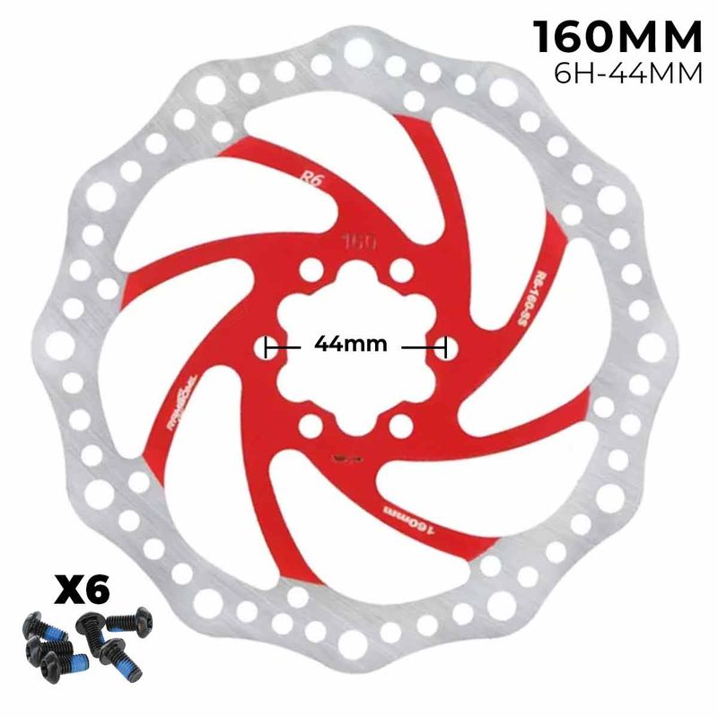 Disque de frein 160 mm rouge denté 6 trous (6H - 44 mm)