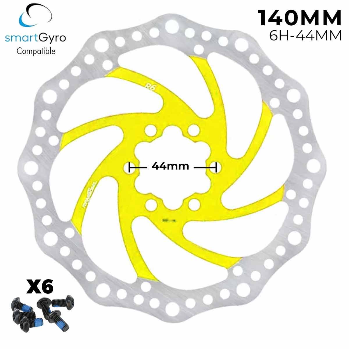 Disque de frein 140mm jaune denté 6 trous 44mm Smartgyro Kugoo