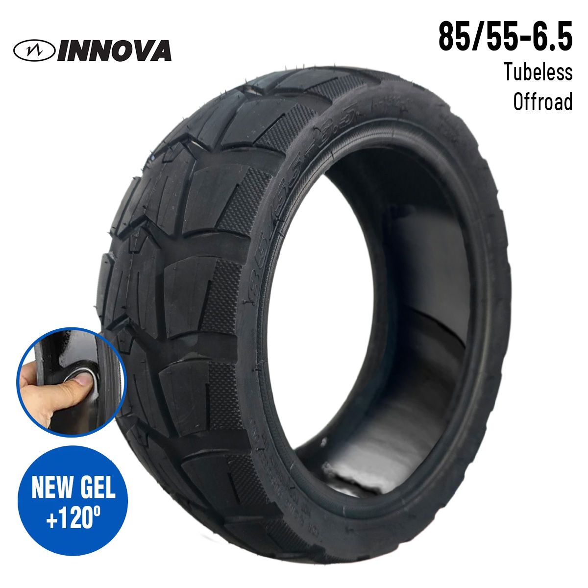 Pneu 85/55-6,5 Offroad Tubeless avec gel anti-crevaison Innova Pneu 85/55-6,5 Offroad Tubeless avec gel anti-crevaison Innova