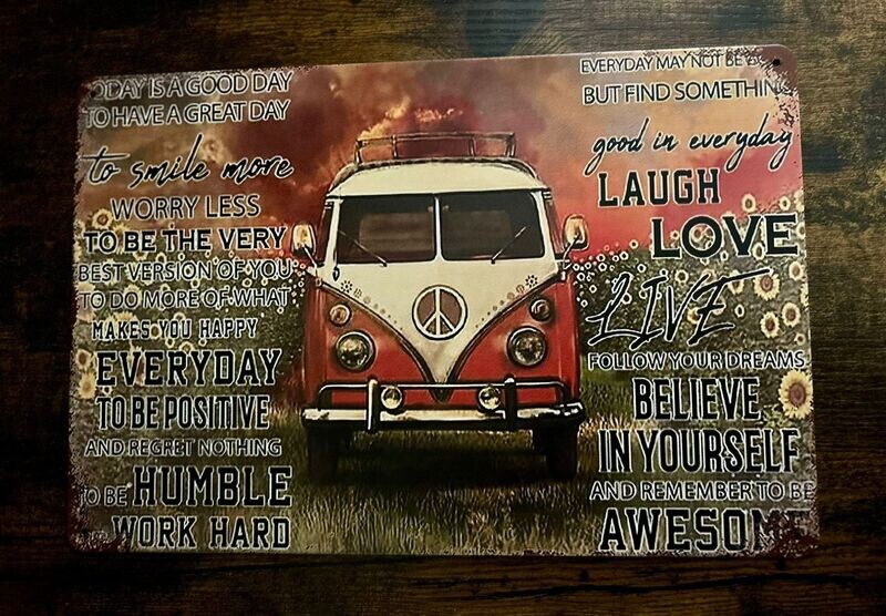 Metallschild Blechschild „Flowerpower VW Bulli Metallschild Blechschild „Flowerpower VW Bulli"