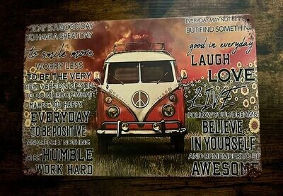 Metallschild Blechschild „Flowerpower VW Bulli Metallschild Blechschild „Flowerpower VW Bulli"