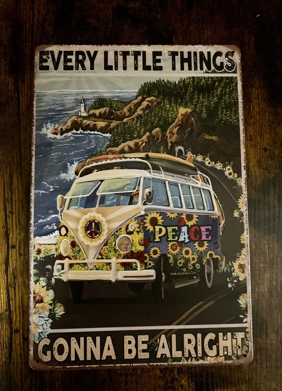 Metallschild Blechschild „Flowerpower VW Bulli"