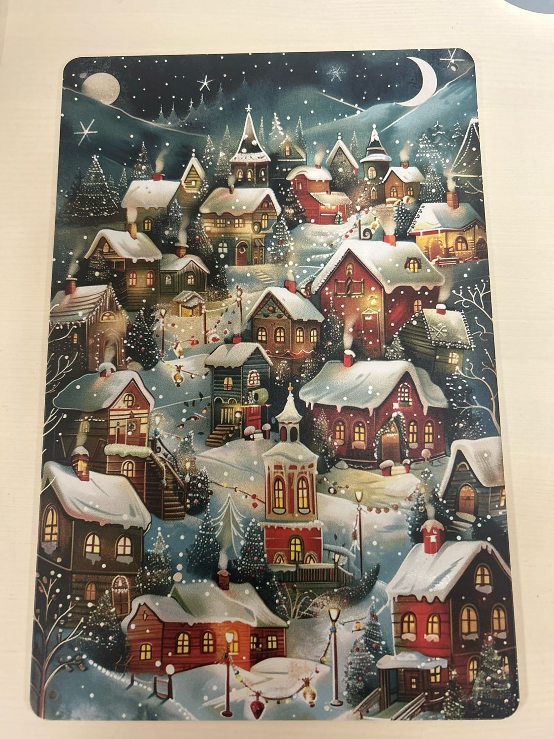 Blechschild Metallschild nostalgisches Winterdorf bunt