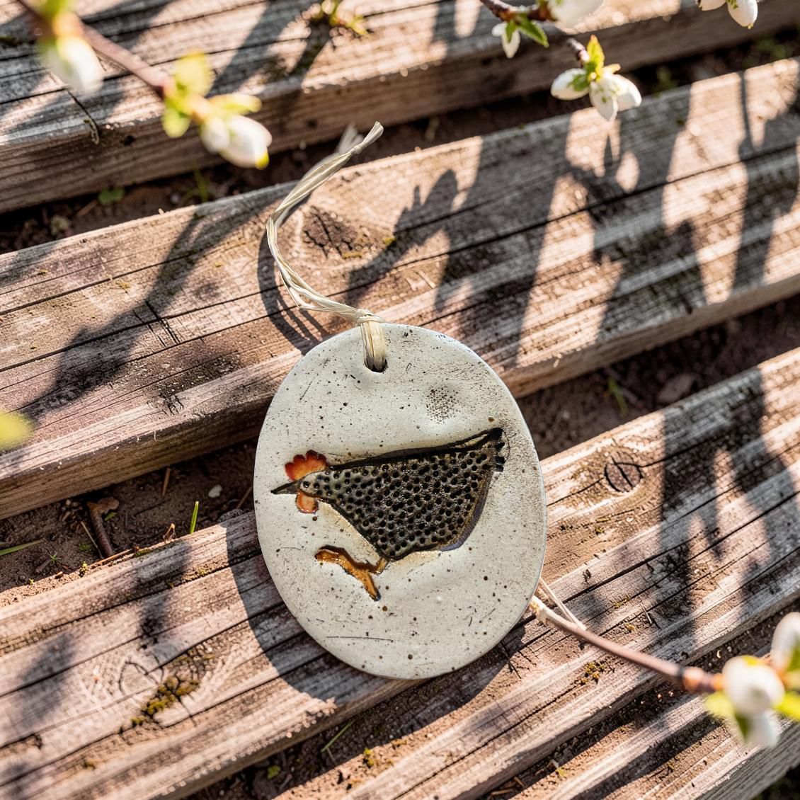 Keramikanhänger „Freches Huhn“ – handgemacht mit Herz