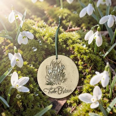 Keramikanhänger „Frohe Ostern“ mit Schneeglöckchen Keramikanhänger „Frohe Ostern“ mit Schneeglöckchen