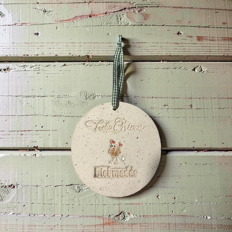Keramikanhänger „Frohe Ostern – Biebmadds“ mit Huhn