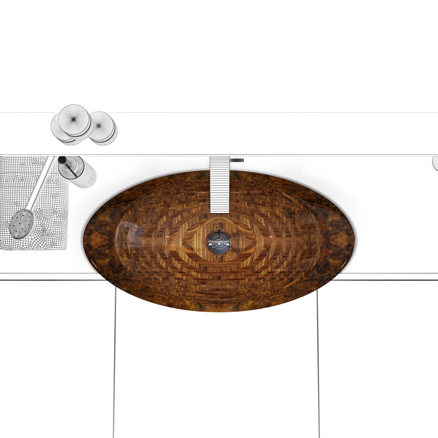 Walnut burl oval wooden washbasin
