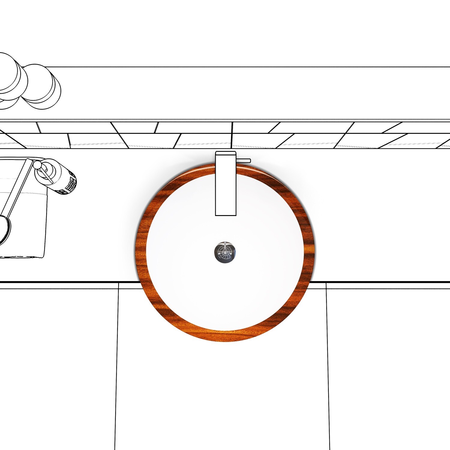 Washbasin in Santos Rosewood and mineral casting