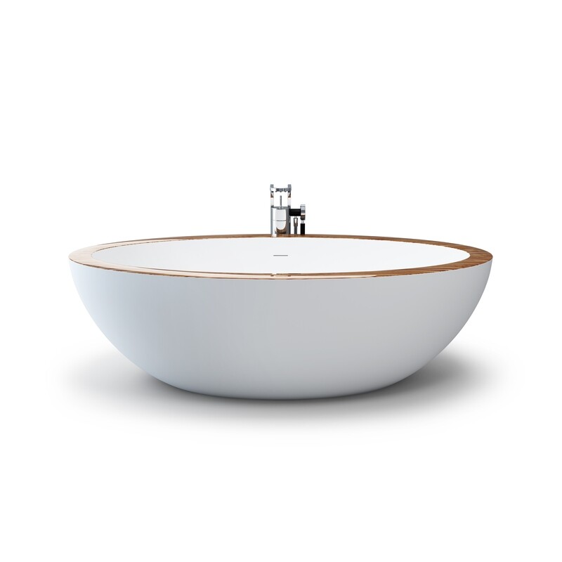 Free standing bathtub made of mineral casting and Zebrano