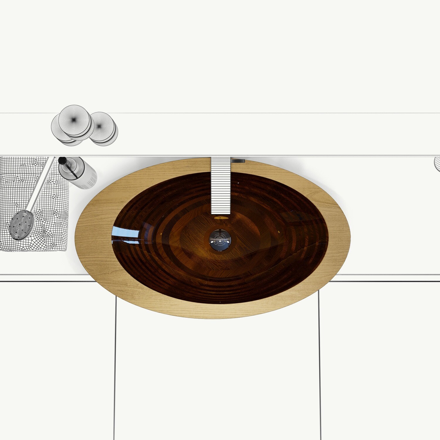 Saturn l Oval asymmetric wooden washbasin in Ash &amp; Sen