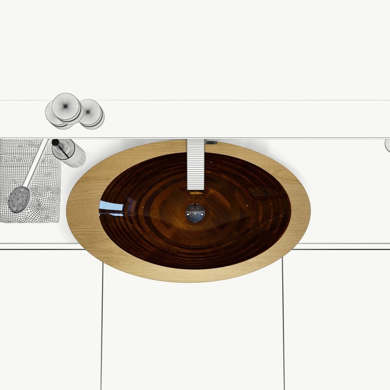 Saturn l Oval asymmetric wooden washbasin in Ash & Sen
