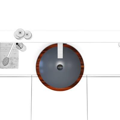 Round washbasin made of Santos rosewood and mineral casting concrete grey