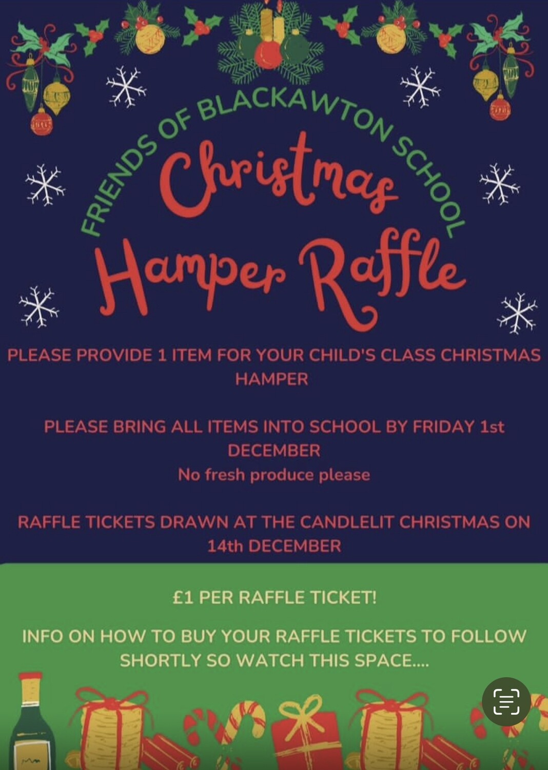 * Christmas Hamper raffle tickets! (1 Strip = 5 tickets)
