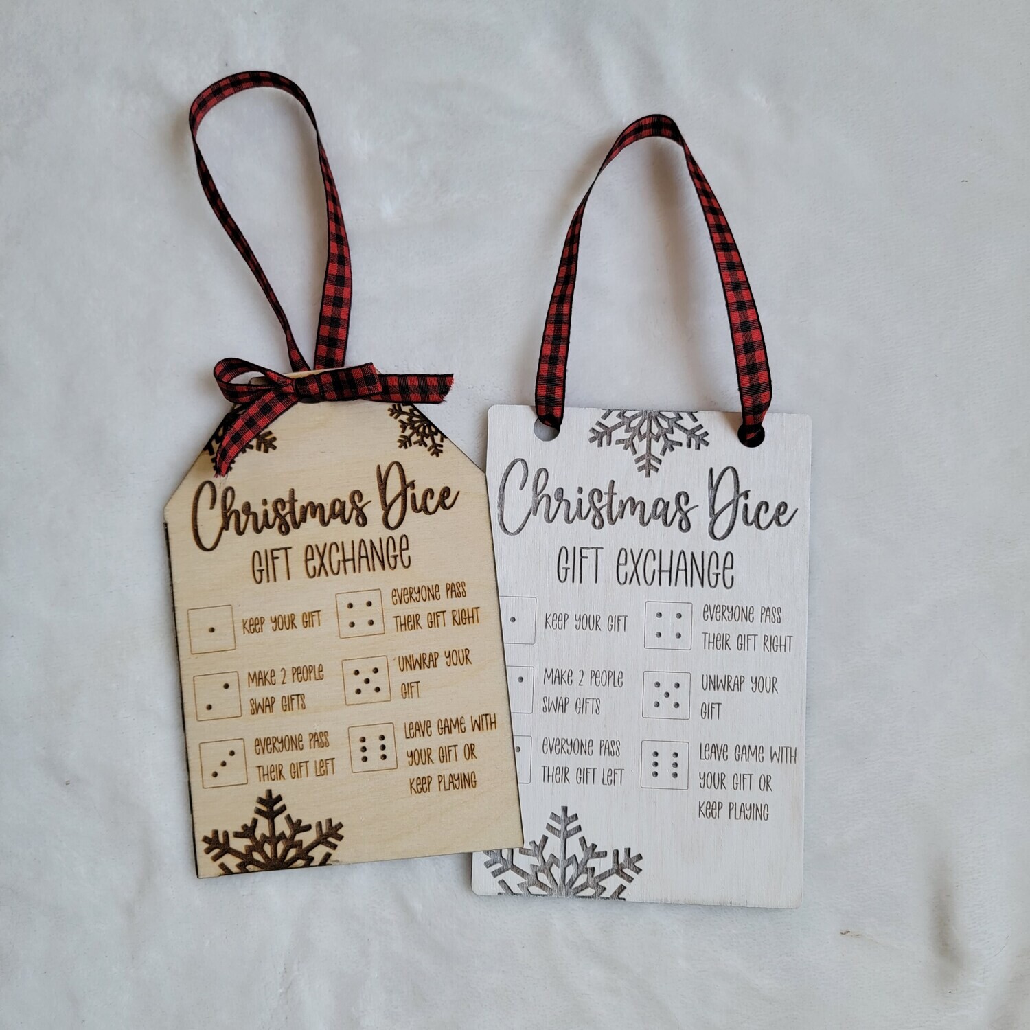 Christmas gift exchange dice game tag