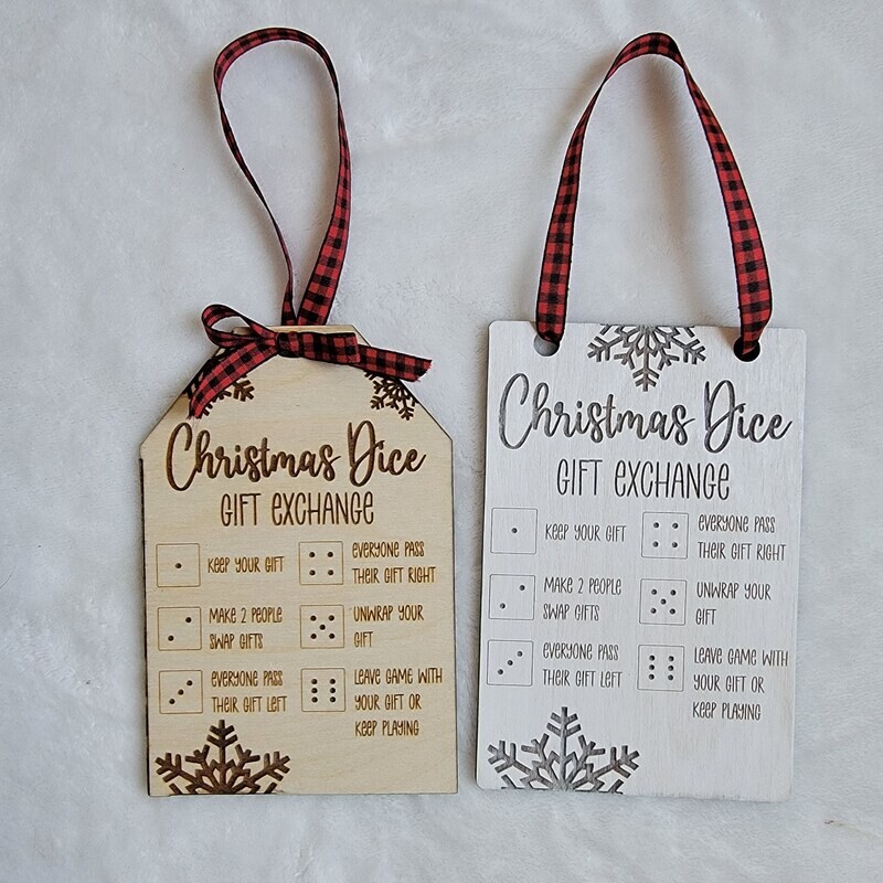 Christmas gift exchange dice game tag