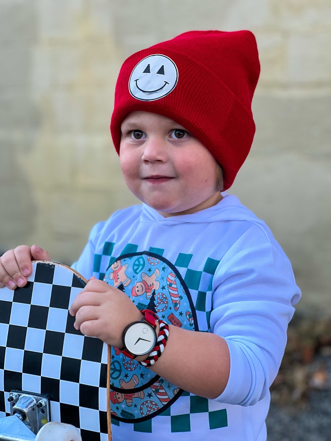 Smile tree patch beanie