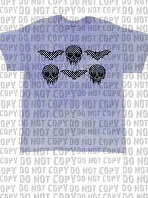 checkered skulls and bats (purple and black)