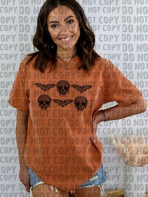 checkered skulls and bats (purple and black)