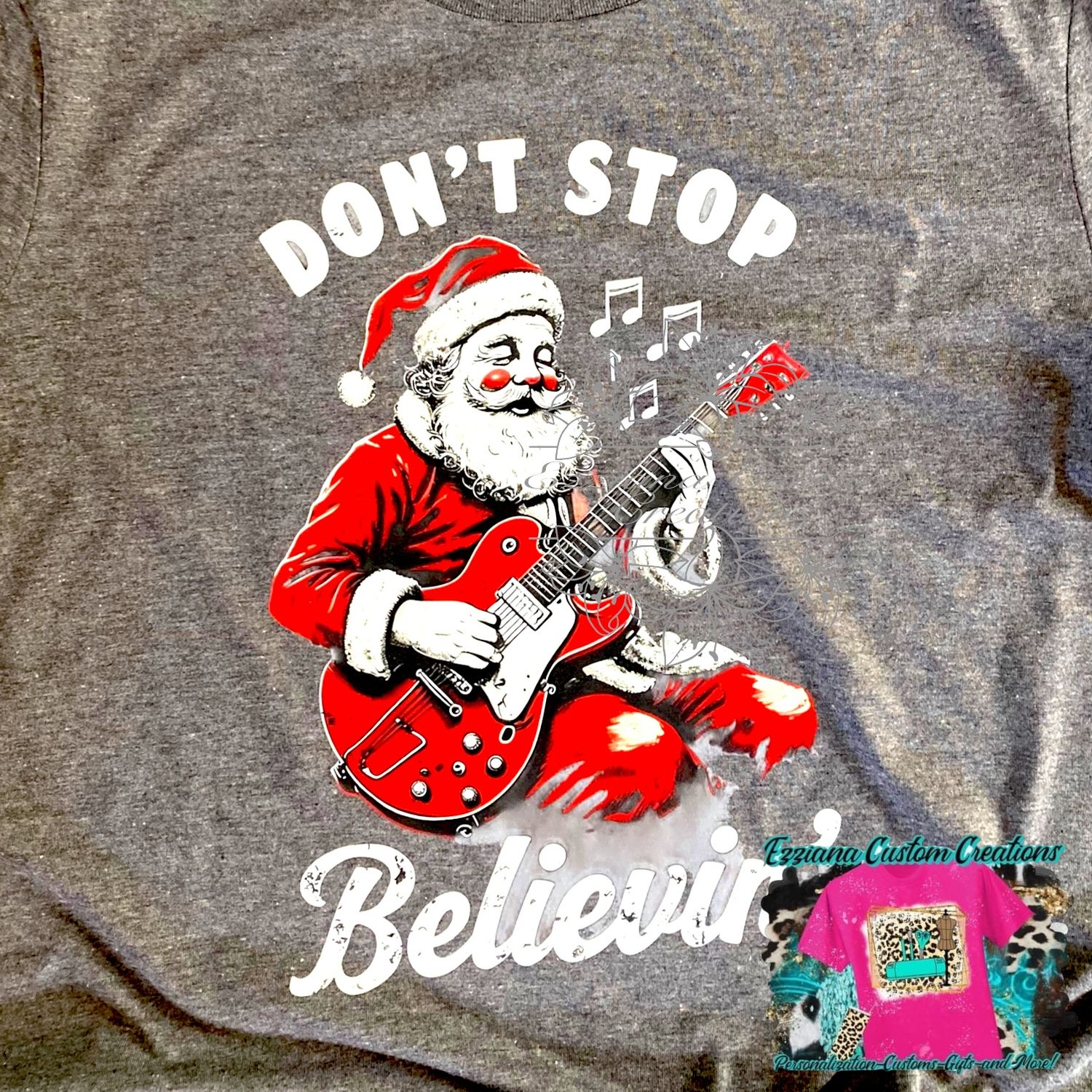 Don’t stop believing Santa Guitar tee
