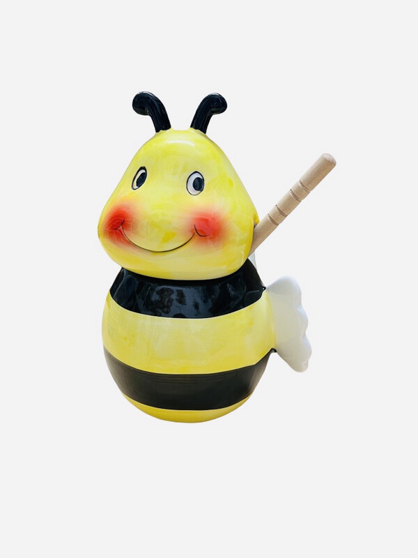 Bee Honey Pot + Wooden Dipper Spoon