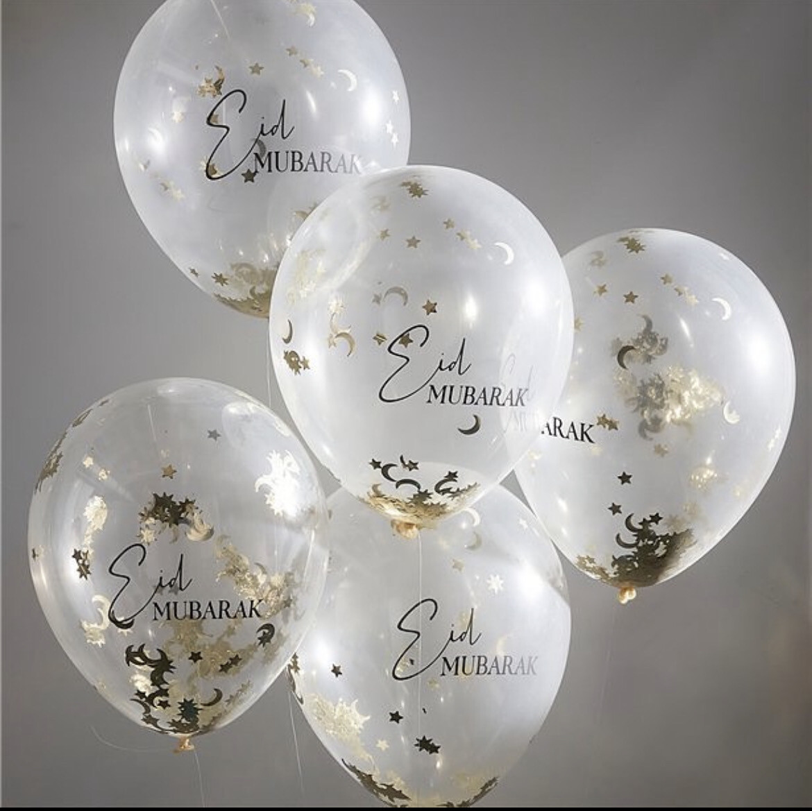 Eid Confetti Balloons - 12&quot; Latex white &amp; Gold 5pk