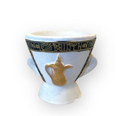 White Incense Burner with Gold Dallah مبخرة بيضاء - دلة ذهبية
